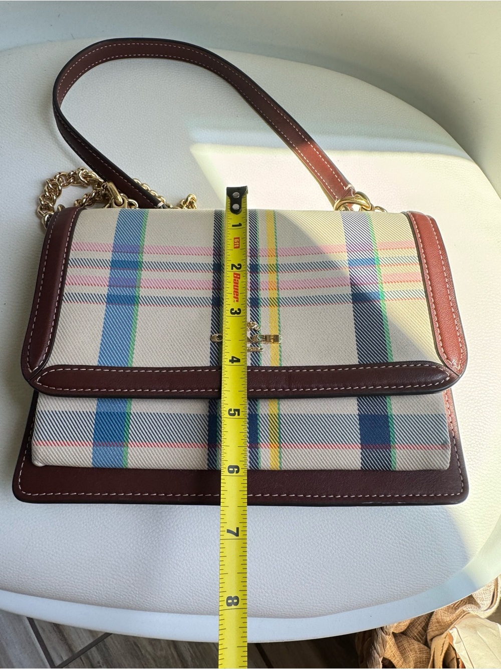 Coach Klare CBI66 Plaid Chain Shoulder Crossbody Bag Cream Brown Leather - Picture 6 of 9